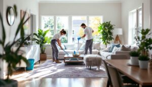 A photograph of a professional cleaning team in action